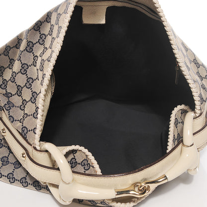 Gucci Monogram Large Horsebit Chain Hobo Navy 5 of 7