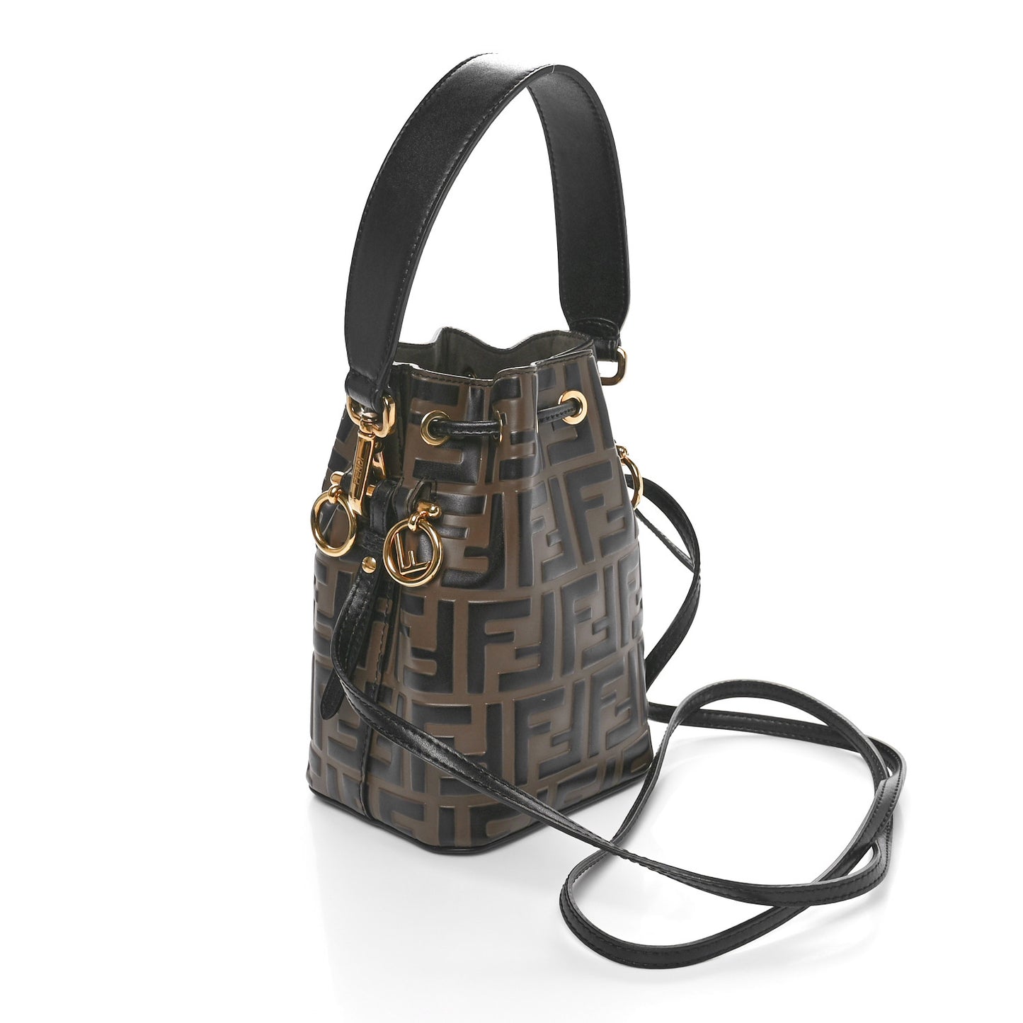 Vitello Liberty F is Fendi Bi-Color FF 1974 Embossed Mini Mon Tresor Bucket Bag Maya Black