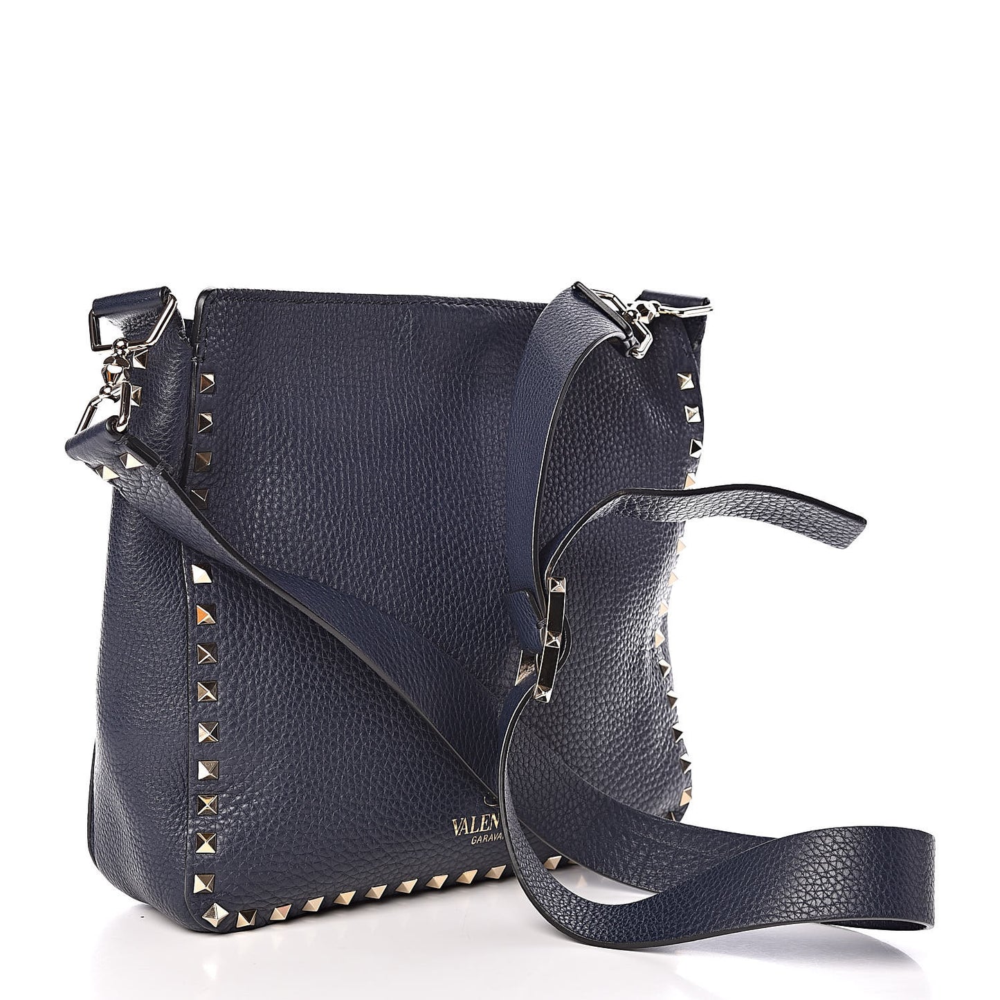 Pebbled Calfskin Small Rockstud Flip-Lock Messenger Bag Marine