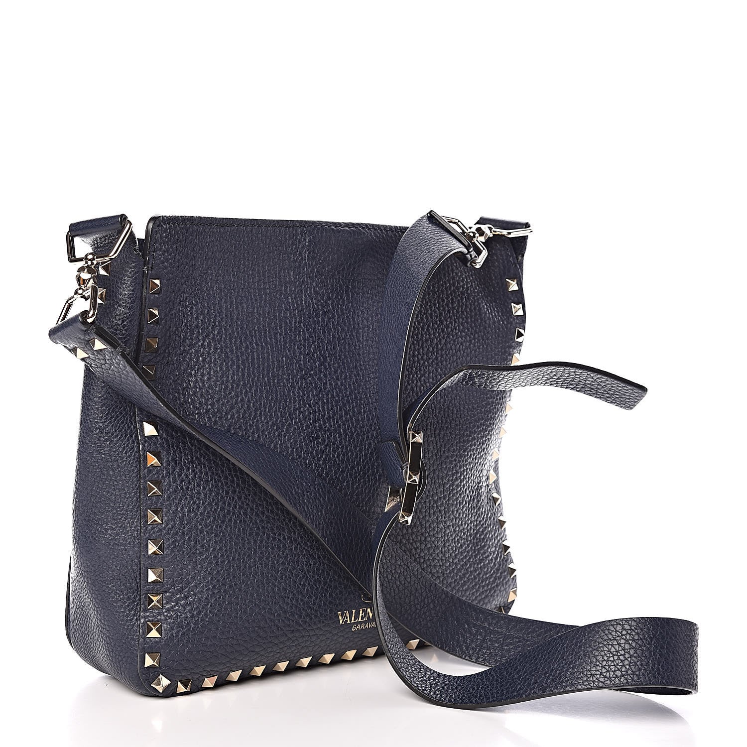Valentino Garavani Pebbled Calfskin Small Rockstud Flip-Lock Messenger Bag Marine 3 of 10