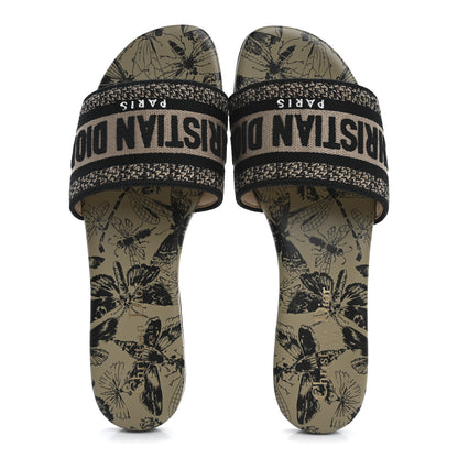 Christian Dior Canvas Embroidered Libellule Camouflage Dway Flat Slide Sandals 36 Natural Black 2 of 10