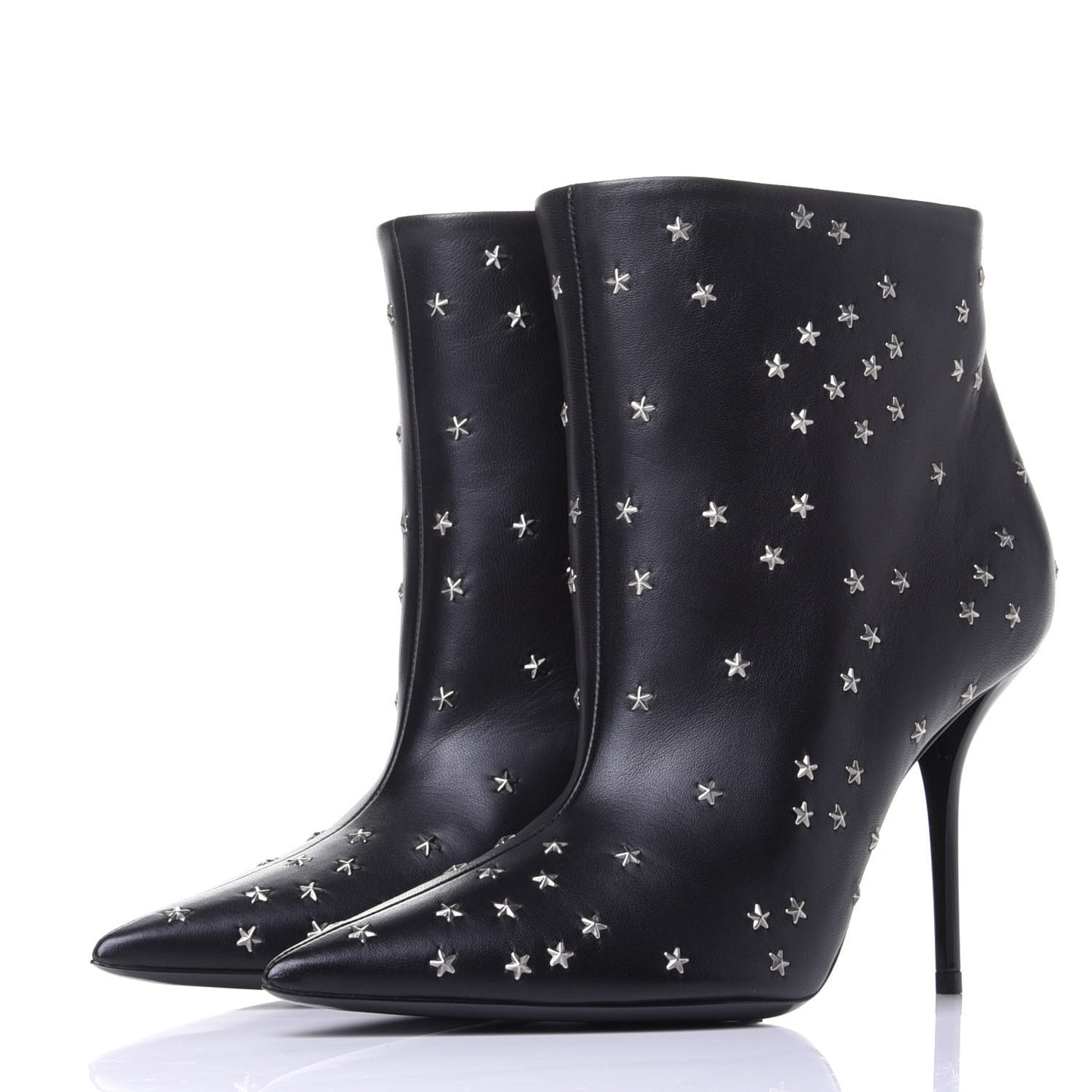 Calfskin Star Studded Ankle Booties 38 Black
