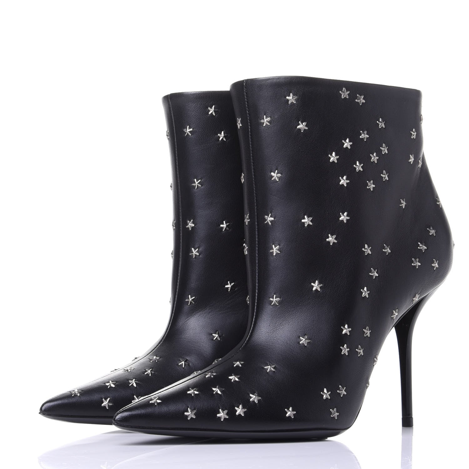 Saint Laurent Calfskin Star Studded Ankle Booties 38 Black 3 of 11