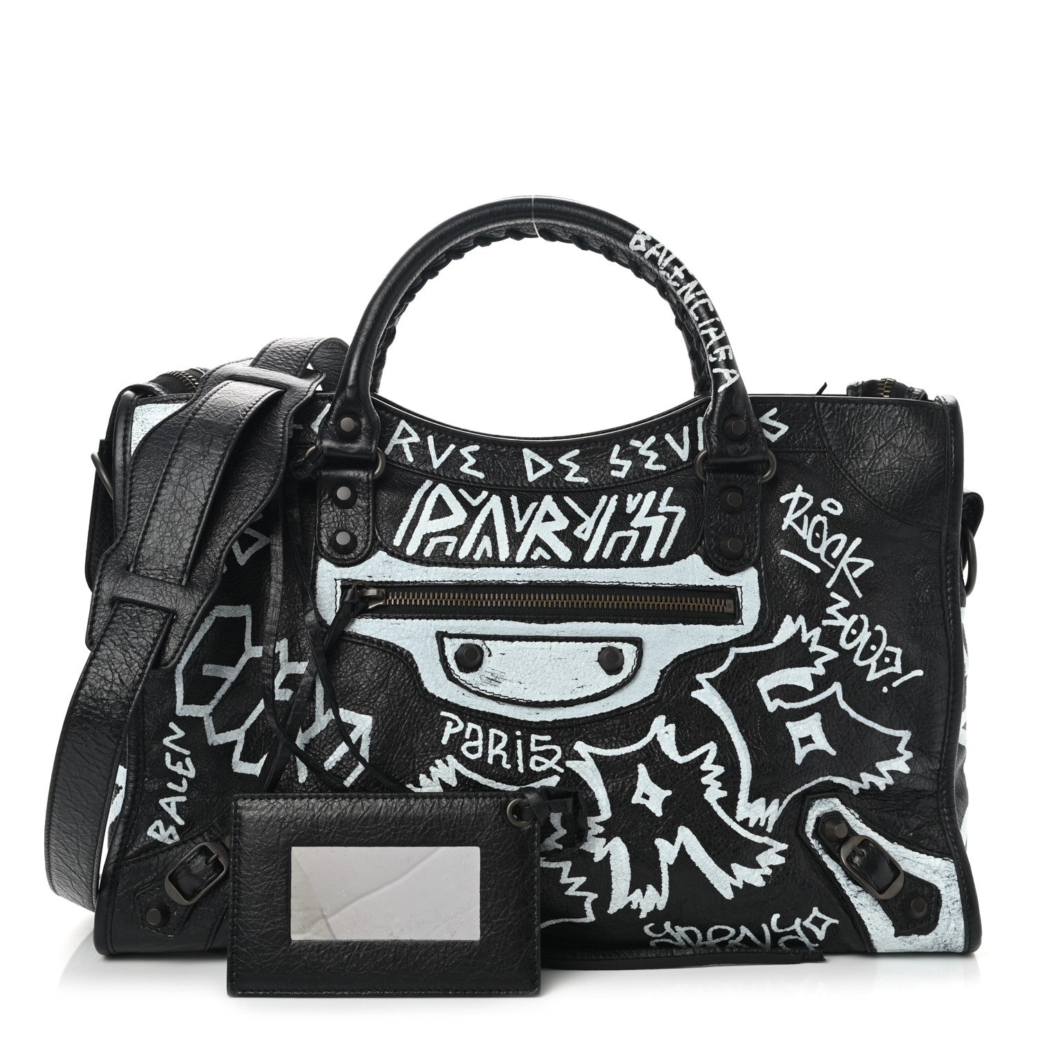 Balenciaga Agneau Arena Graffiti All Over Classic Hardware City Black White 1 of 10