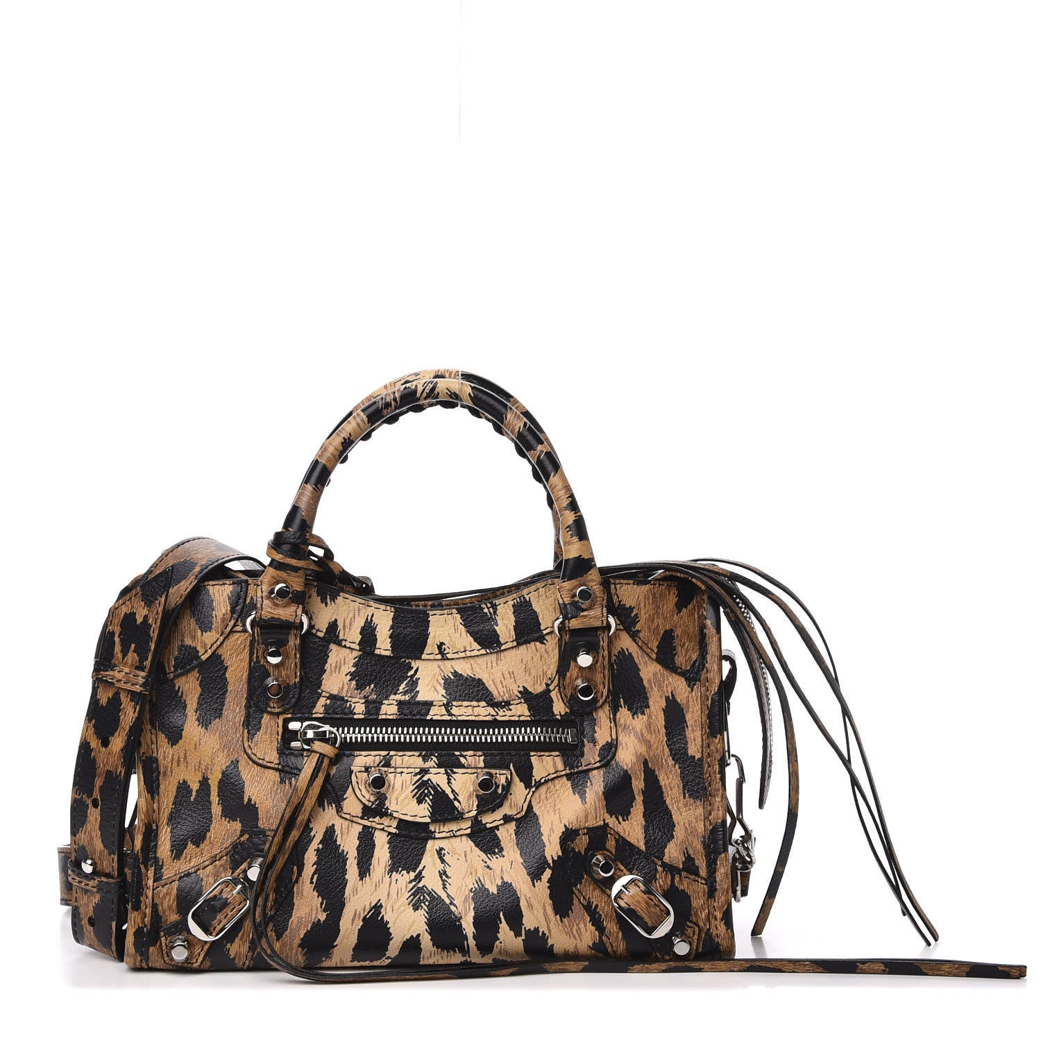 Balenciaga Smooth Calfskin Leopard Print Classic Silver Hardware Mini City Beige 1 of 10