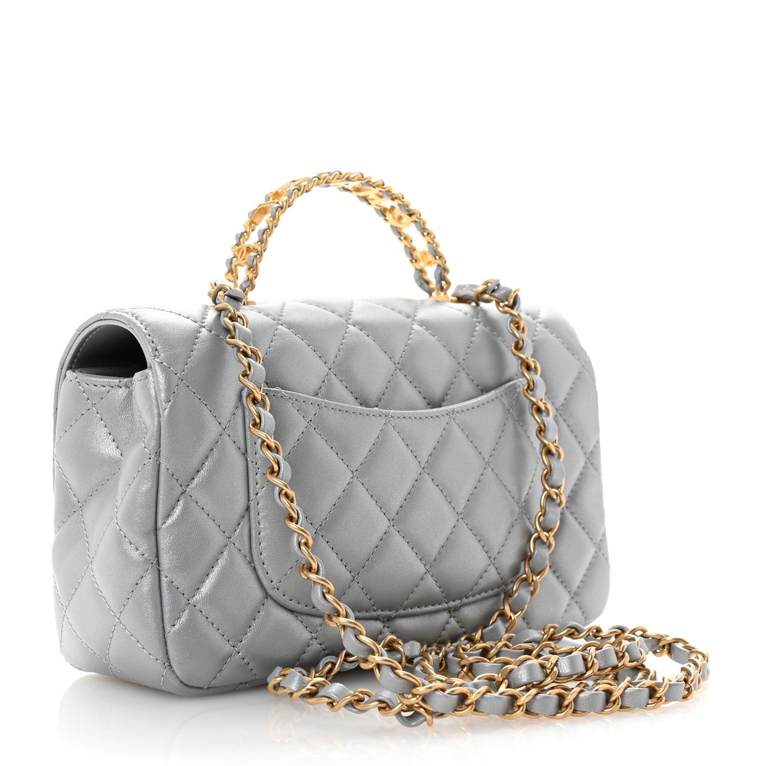 Chanel Metallic Lambskin Quilted Mini Strass On Top Flap Silvery 3 of 10