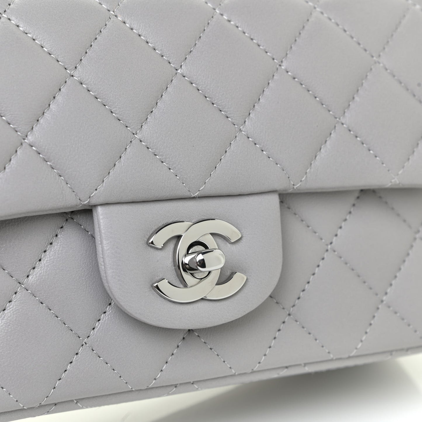 Lambskin Quilted Mini Rectangular Flap Grey