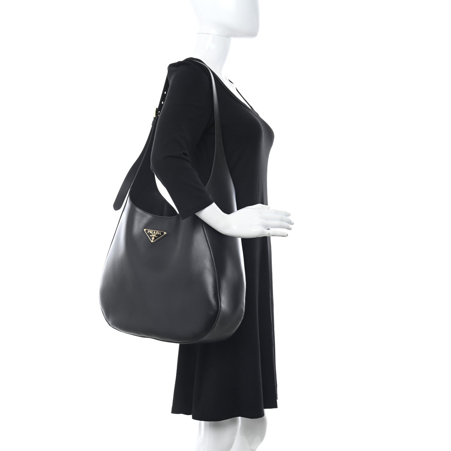 City Calfskin Triangle Large Hobo Shoulder Bag Black
