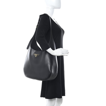 Prada City Calfskin Triangle Large Hobo Shoulder Bag Black 2 of 10