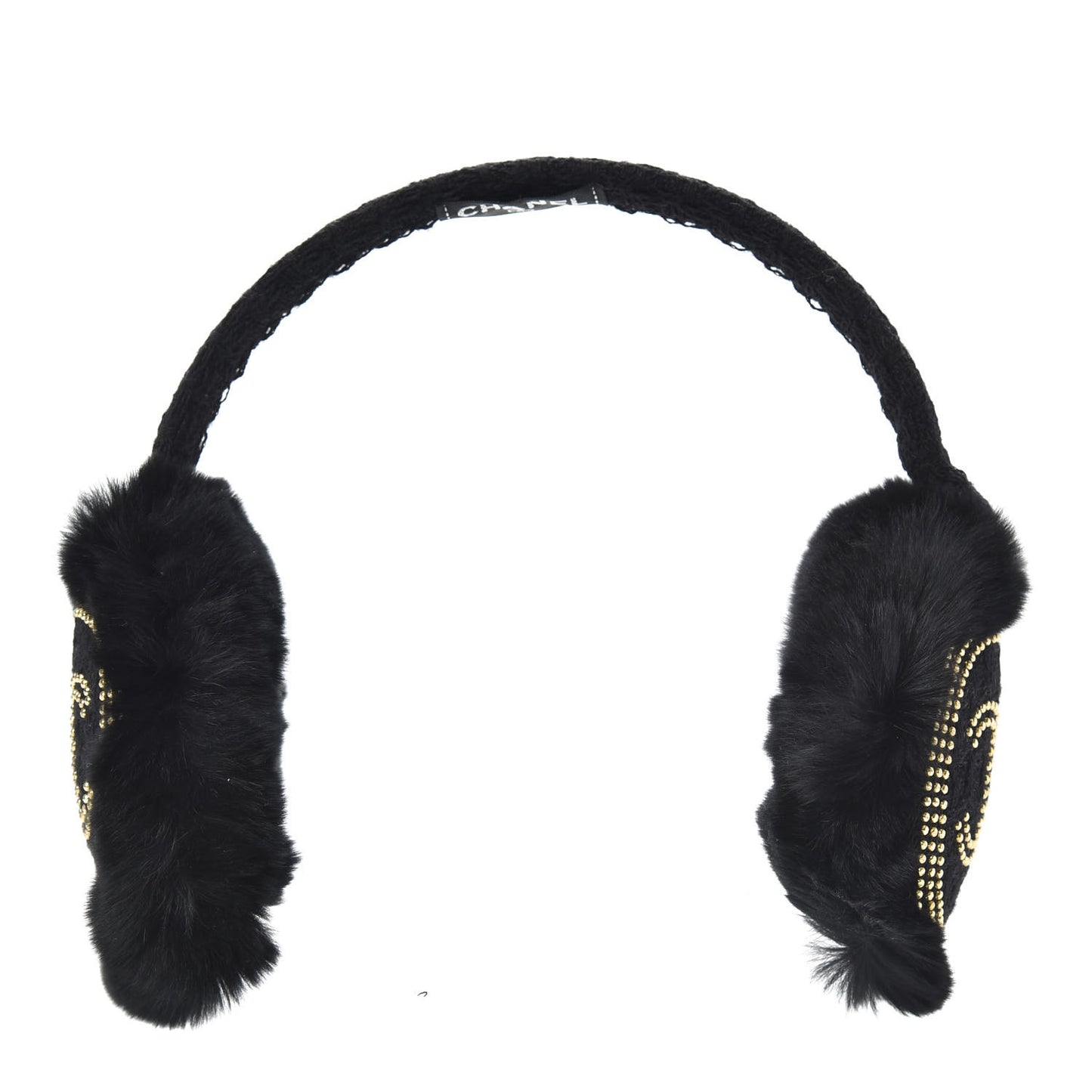 Shearling Tweed Studded CC Ear Muffs Black