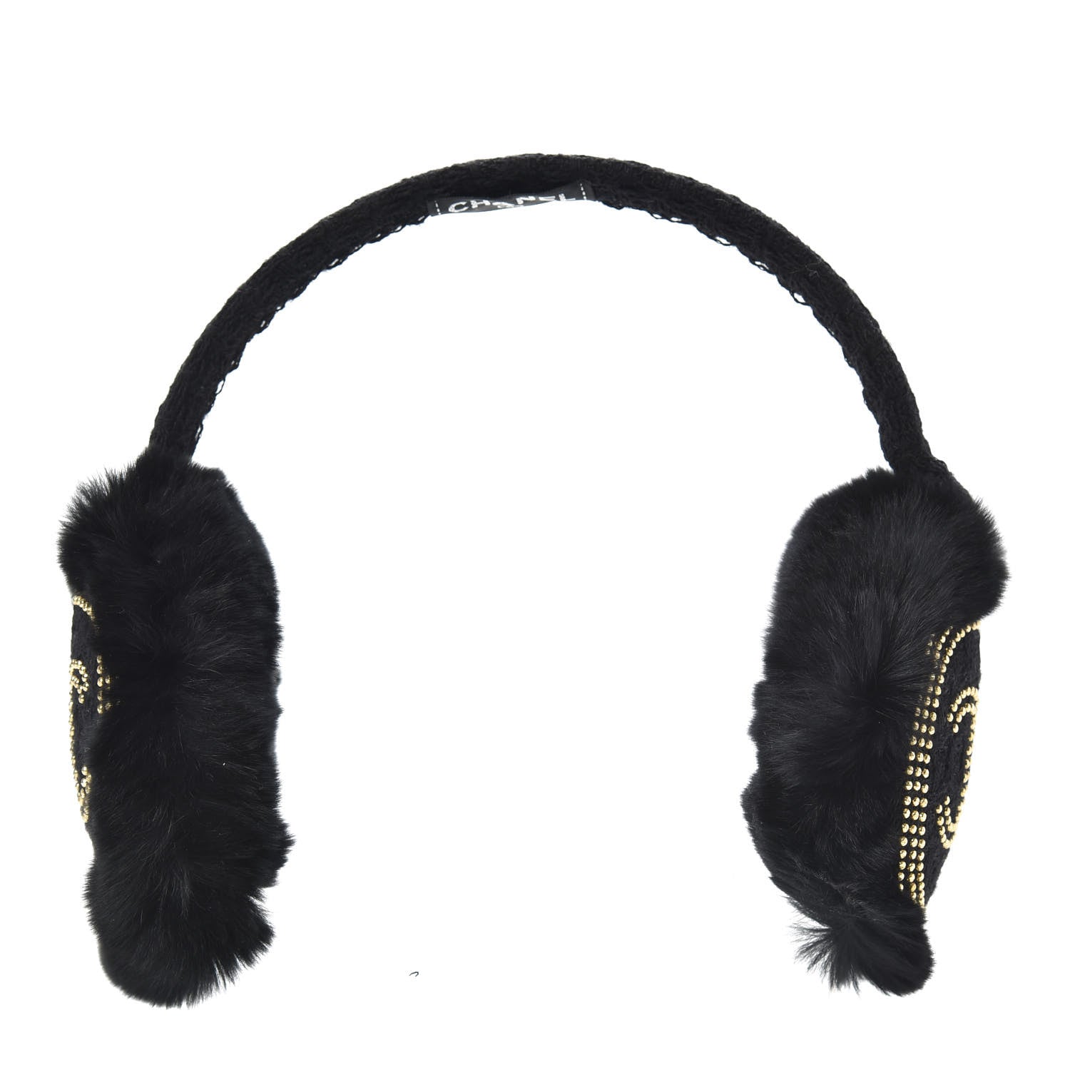 Chanel Shearling Tweed Studded CC Ear Muffs Black 1 of 5