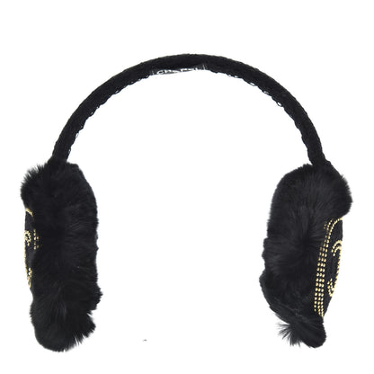 Chanel Shearling Tweed Studded CC Ear Muffs Black 1 of 5