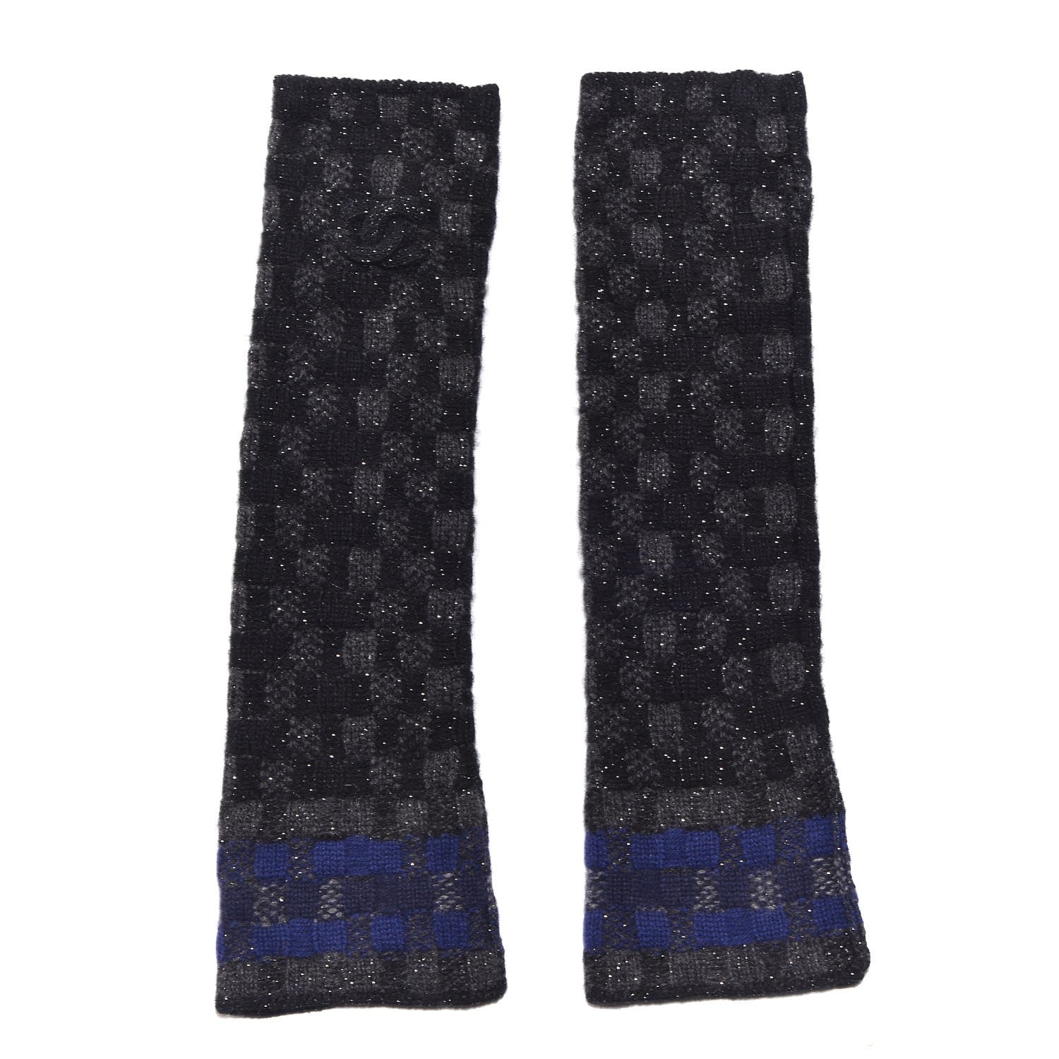 Chanel Cashmere Viscose CC Arm Warmers Grey Navy 1 of 6