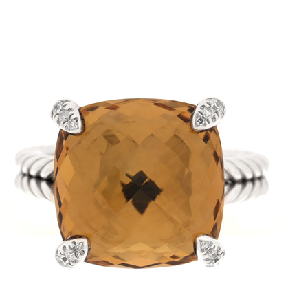David Yurman Sterling Silver Diamond Citrine 14mm Chatelaine Ring 54 7 1 of 4