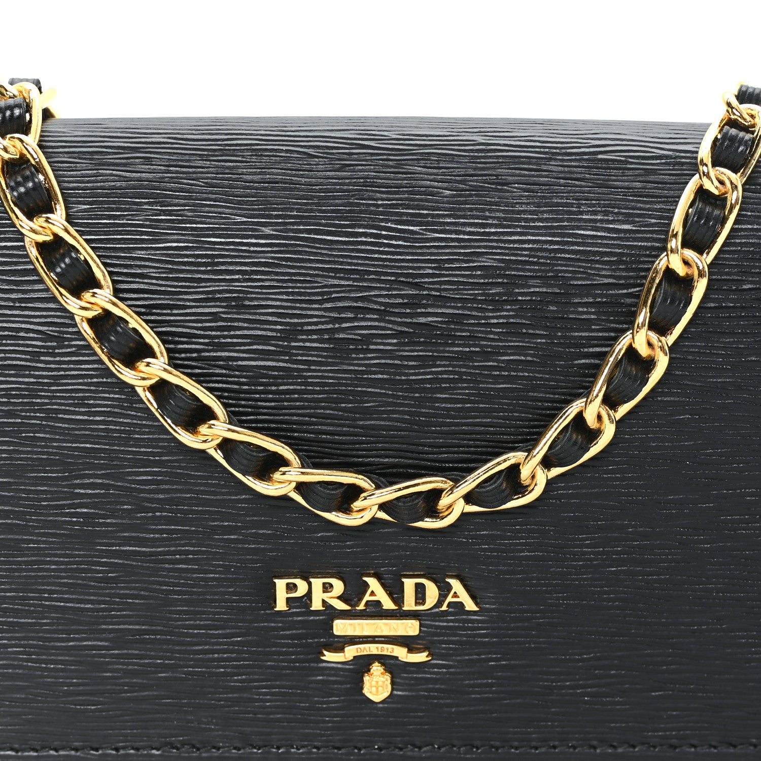 Prada Vitello Move Metal Oro Chain Wallet Black 7 of 9