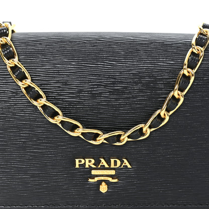 Prada Vitello Move Metal Oro Chain Wallet Black 7 of 9