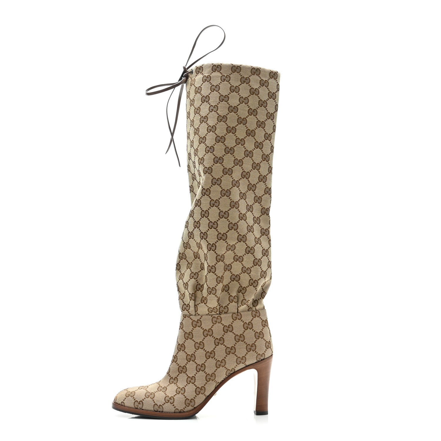 Gucci Monogram Malaga Kid Lisa Mid Heel Boots 38.5 Beige Ebony 1 of 7