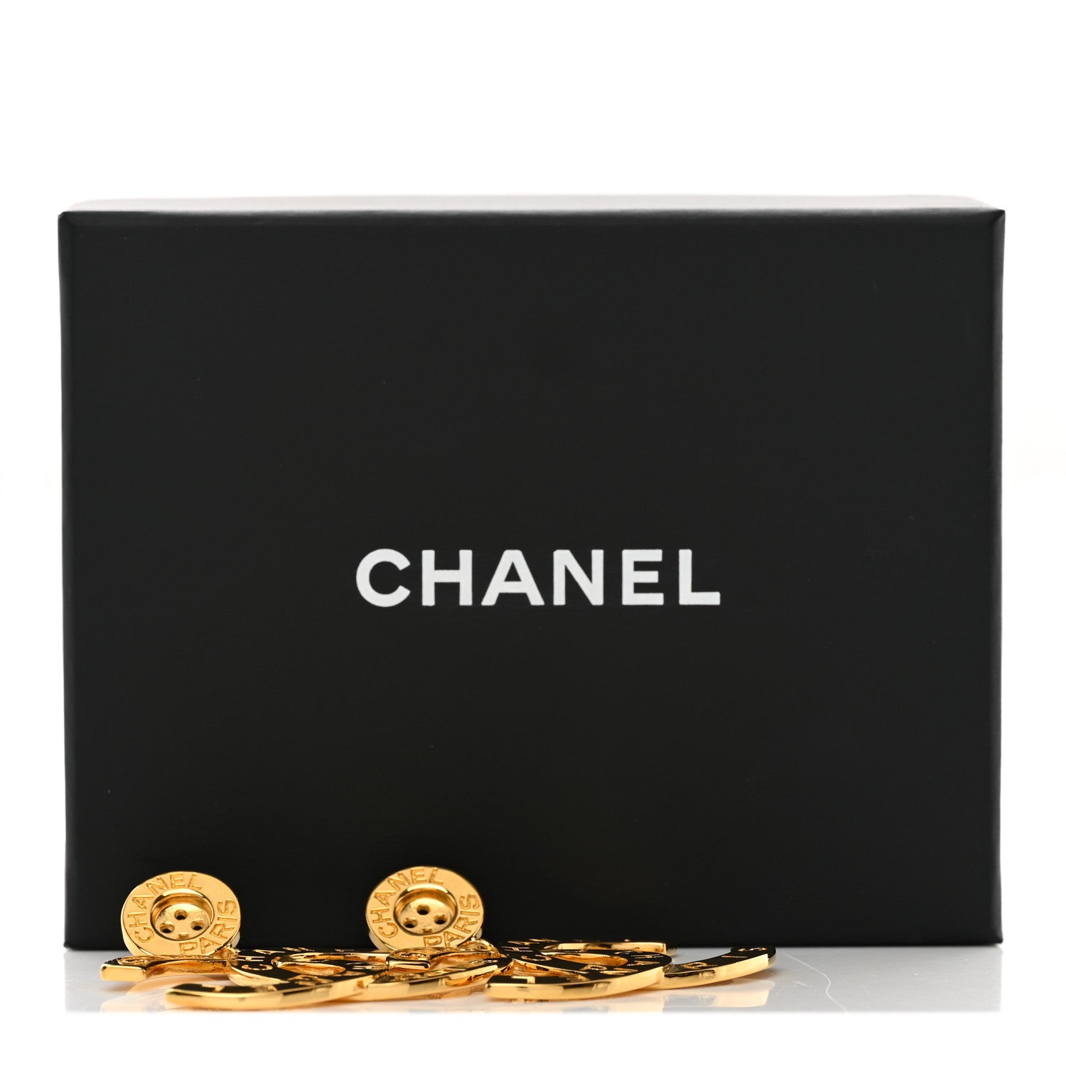 Chanel Metal Large Paris Button Clip On Earrings Gold 5 of 5