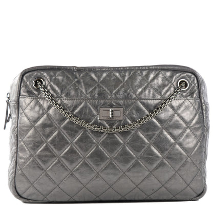 Chanel Metallic Aged Calfskin Quilted Large Reissue Camera Case Silver 1 of 7