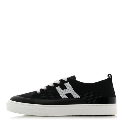Hermes Knit Fabric Calfskin Deep Sneakers 38.5 Black White 1 of 9