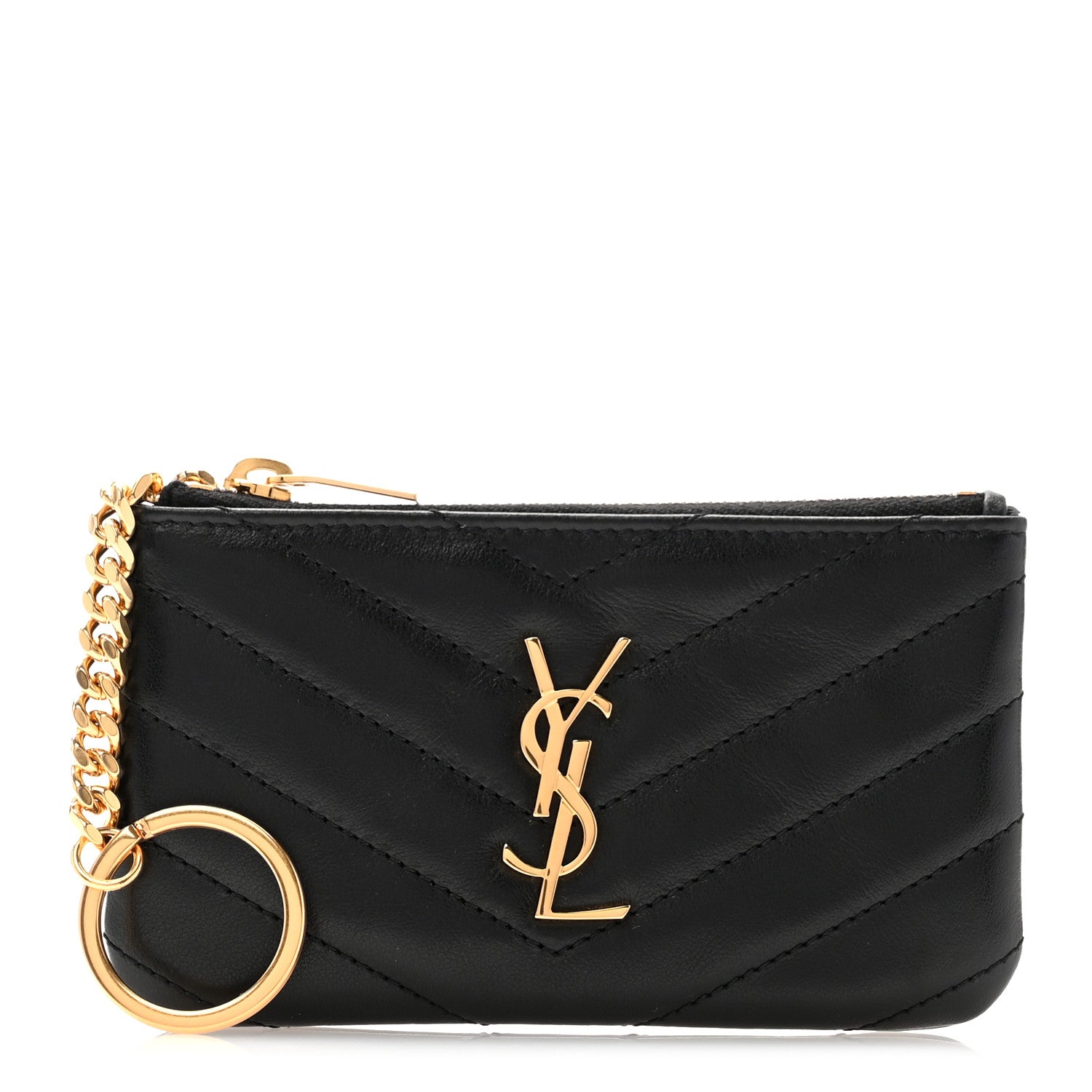Saint Laurent Calfskin Matelasse Monogram Key Pouch Black 1 of 8