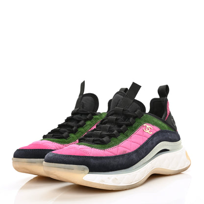 Chanel Velvet Calfskin Mixed Fibers CC Sneakers 39 Dark Pink Green 3 of 9