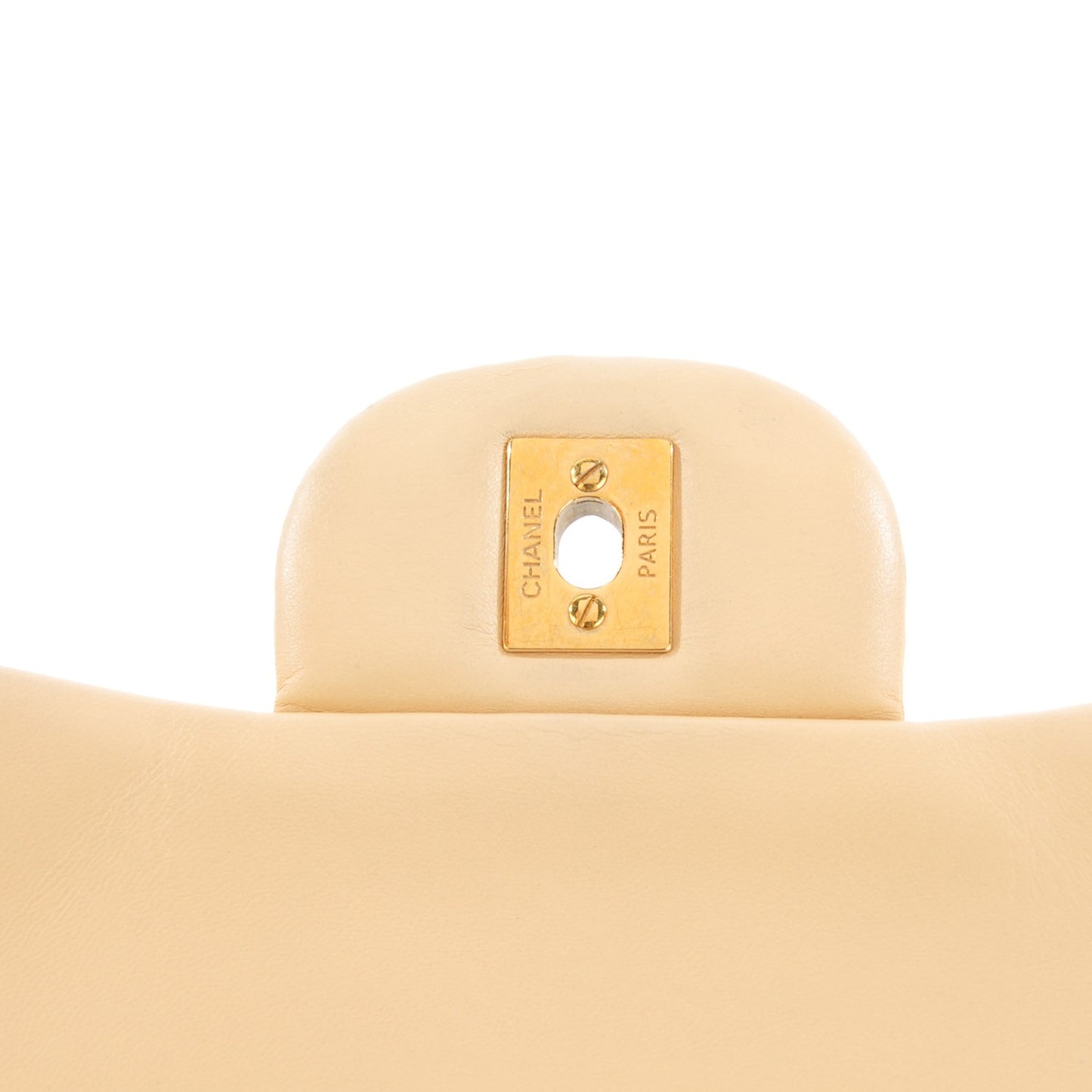 Lambskin Quilted Jumbo Double Flap Beige