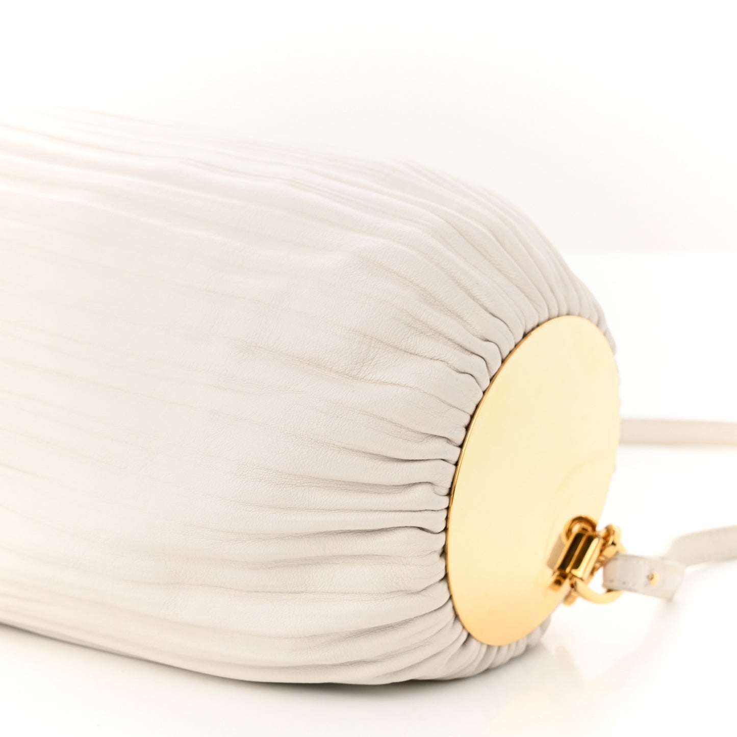 Lambskin Pleated Bracelet Pouch Shoulder Bag White