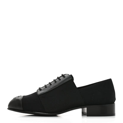Chanel Calfskin Elastic Lace Up Cap Toe CC Loafers 35.5 Black 1 of 10