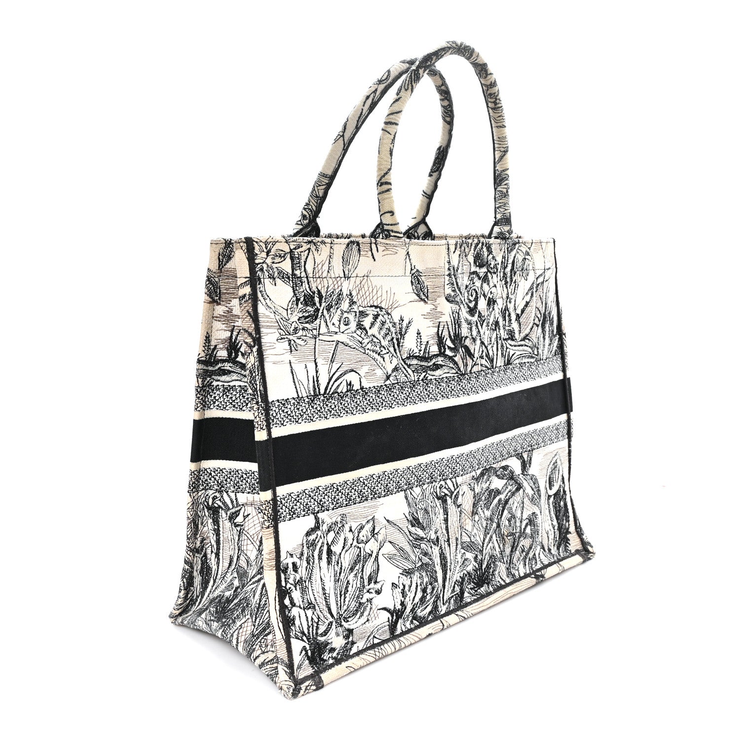 Christian Dior Canvas Embroidered Toile De Jouy Book Tote White Black 3 of 13