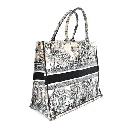 Christian Dior Canvas Embroidered Toile De Jouy Book Tote White Black 3 of 13