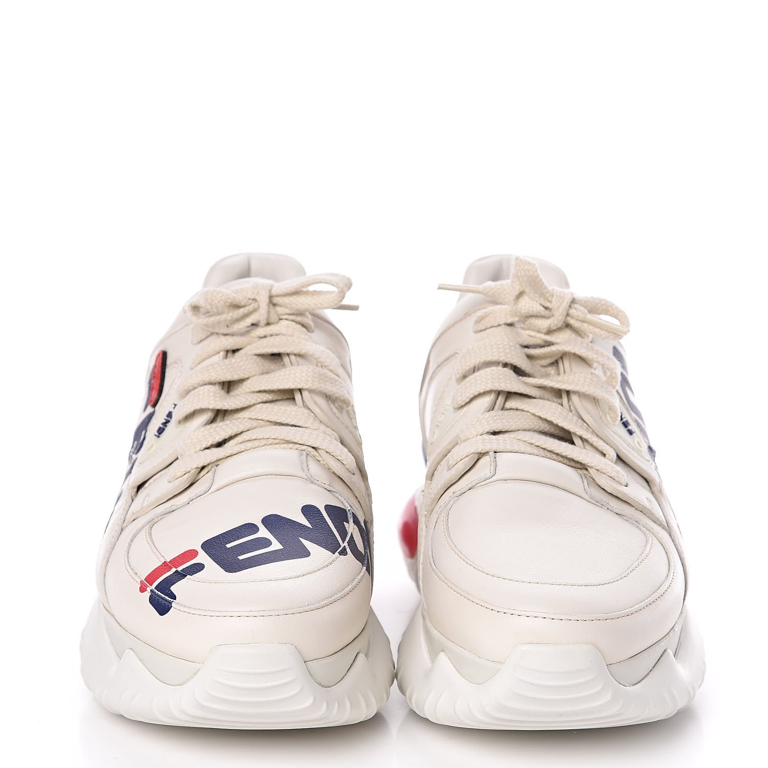 Fendi X FILA Vitello Mania Painted Womens Chunky Sneakers 35 Ice White Caipiroska Blueberry 2 of 8