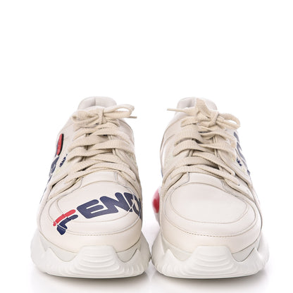 Fendi X FILA Vitello Mania Painted Womens Chunky Sneakers 35 Ice White Caipiroska Blueberry 2 of 8
