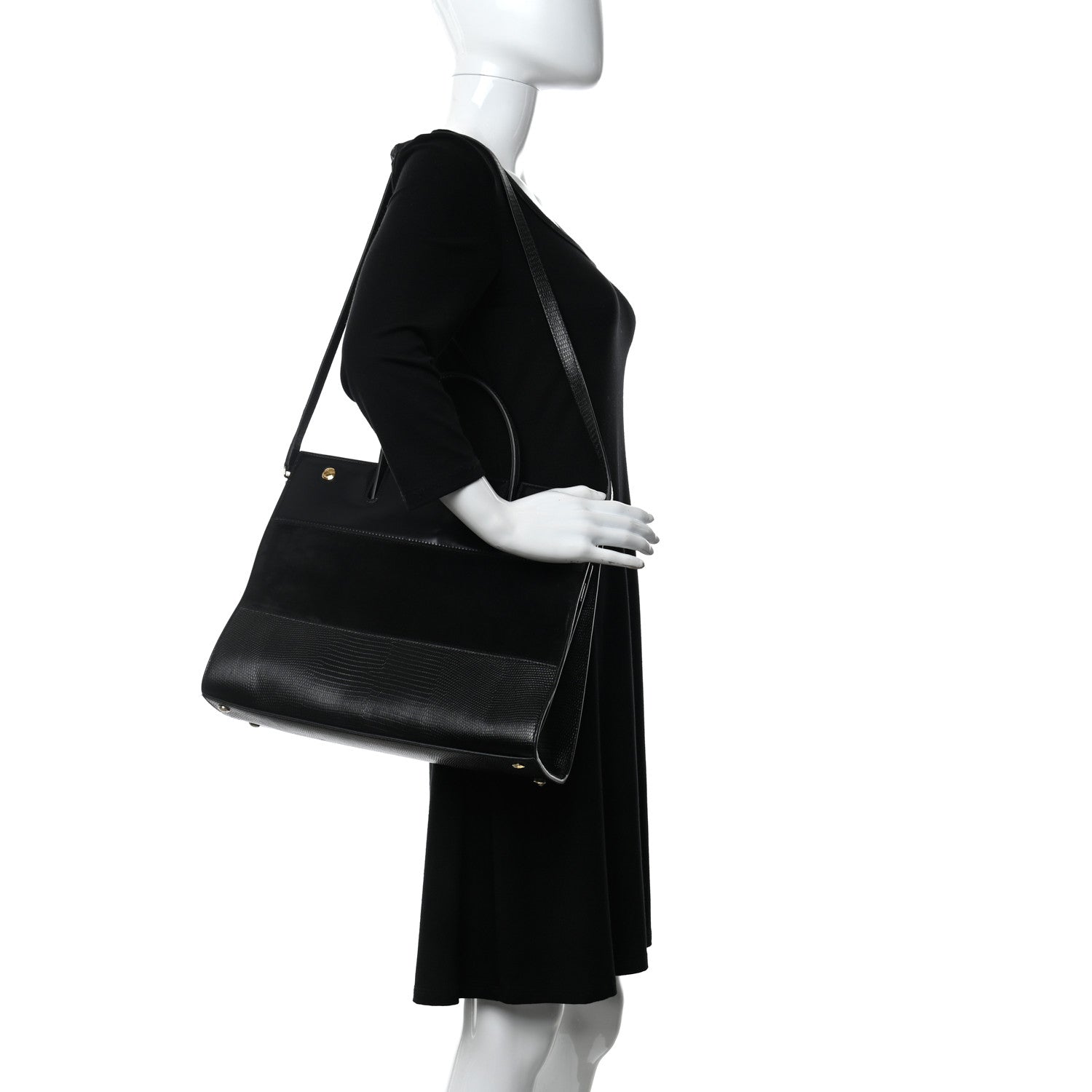 Burberry Deerskin Suede Lizard Embossed Calfskin Medium Title Bag Black 2 of 11