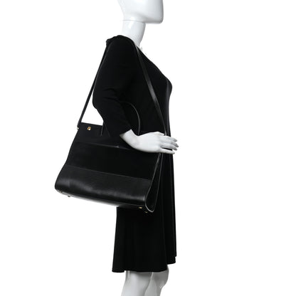 Burberry Deerskin Suede Lizard Embossed Calfskin Medium Title Bag Black 2 of 11