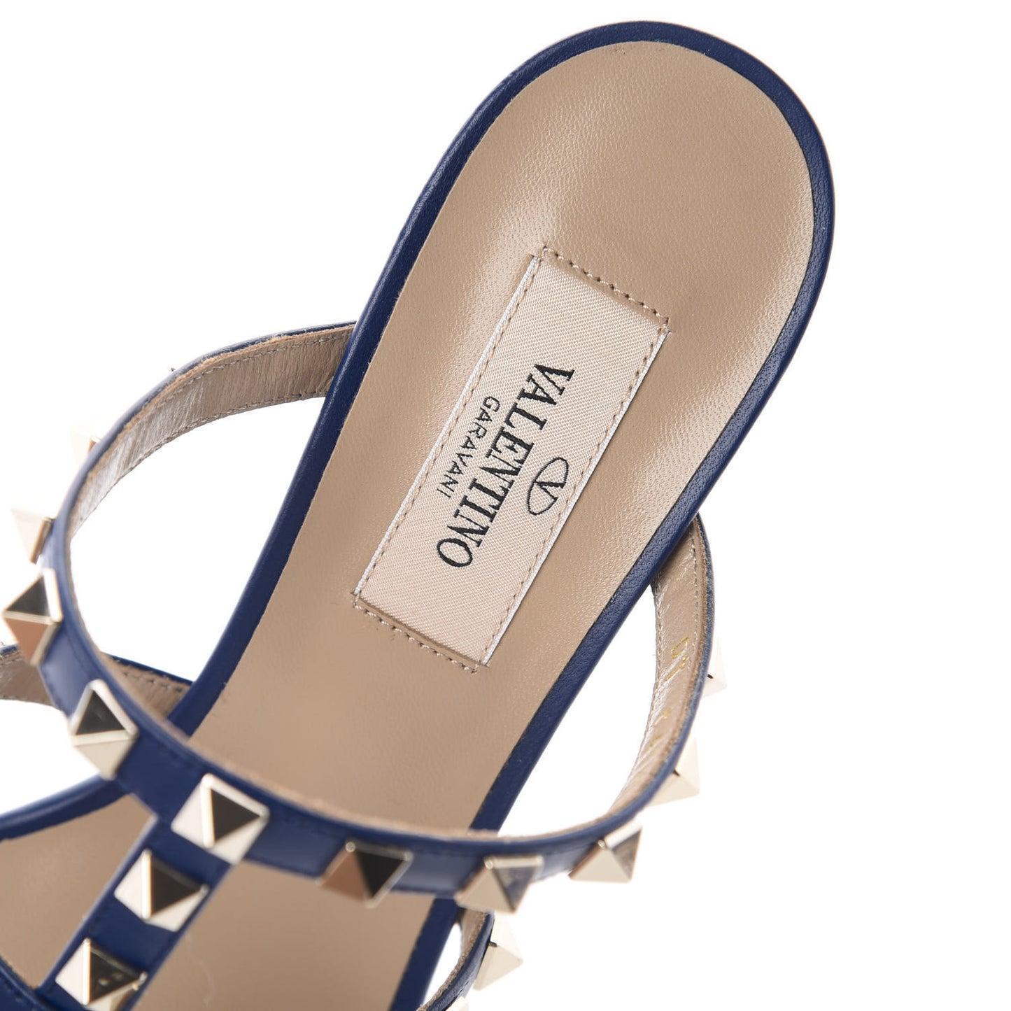 Calfskin Rockstud 60mm Caged Slide Sandals 36 Light Ocean