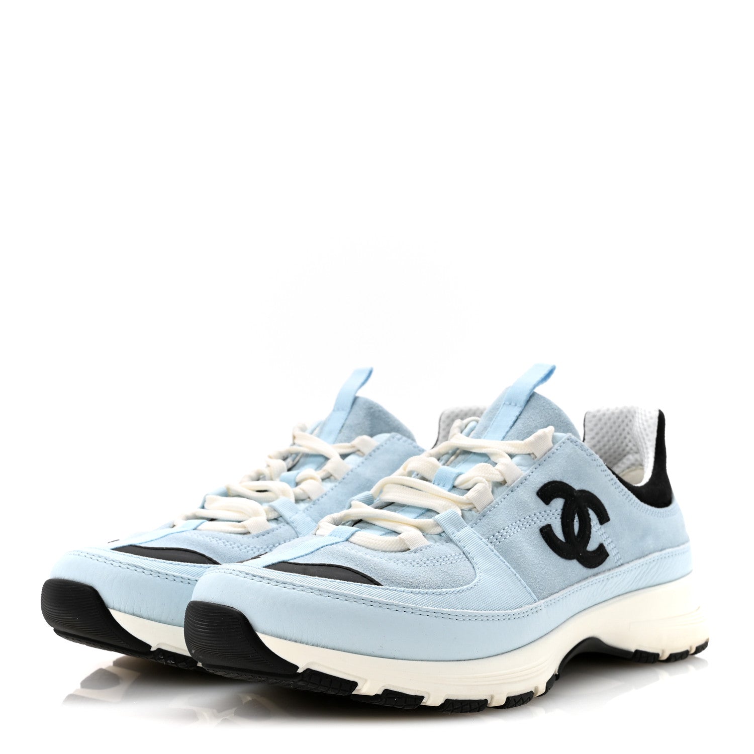 Chanel Suede Calfskin Grosgrain Womens CC Sneakers 40 Light Blue Black 4 of 11