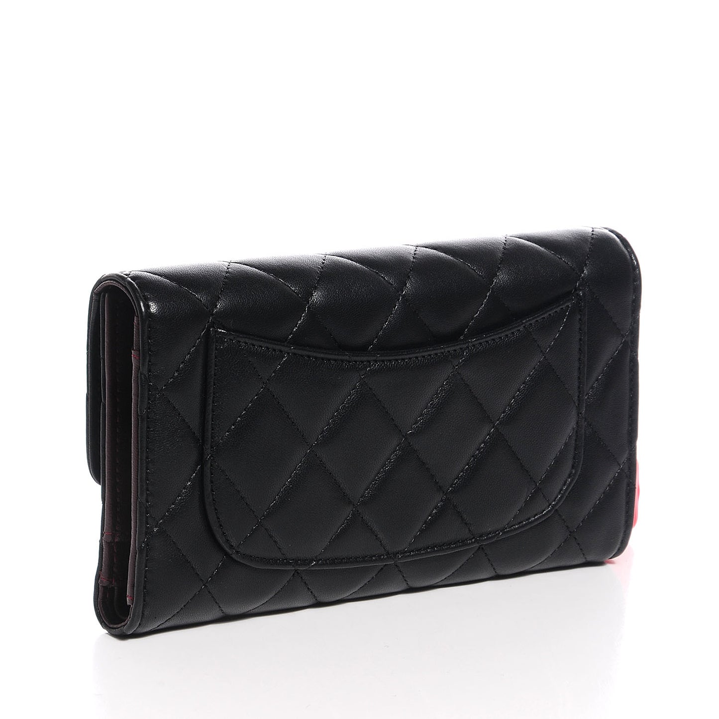 Lambskin Quilted Large Flap Wallet Black