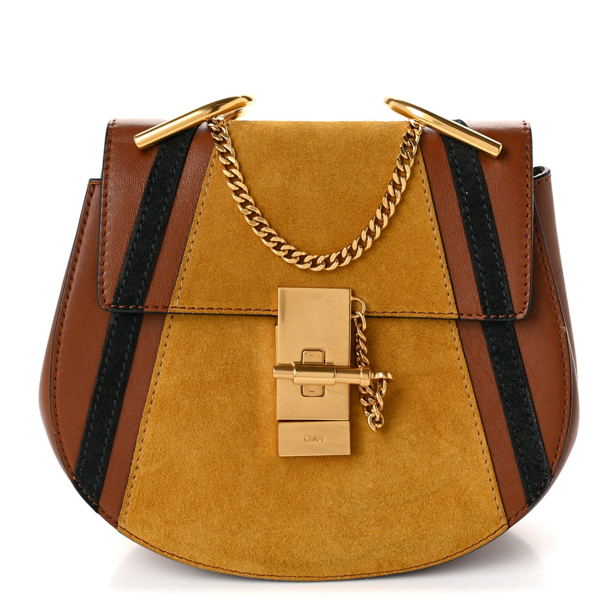 Suede Calfskin Patchwork Mini Drew Shoulder Bag Tobacco