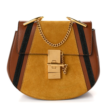 Chloe Suede Calfskin Patchwork Mini Drew Shoulder Bag Tobacco 1 of 9