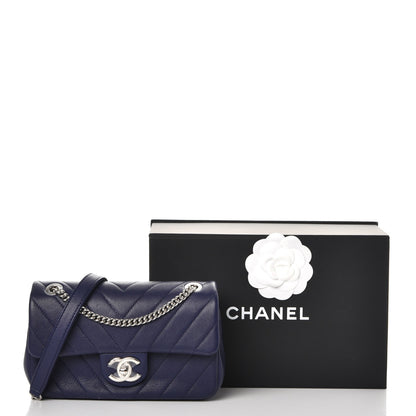Chanel Calfskin Chevron Quilted Mini Rectangular Flap Navy 10 of 10