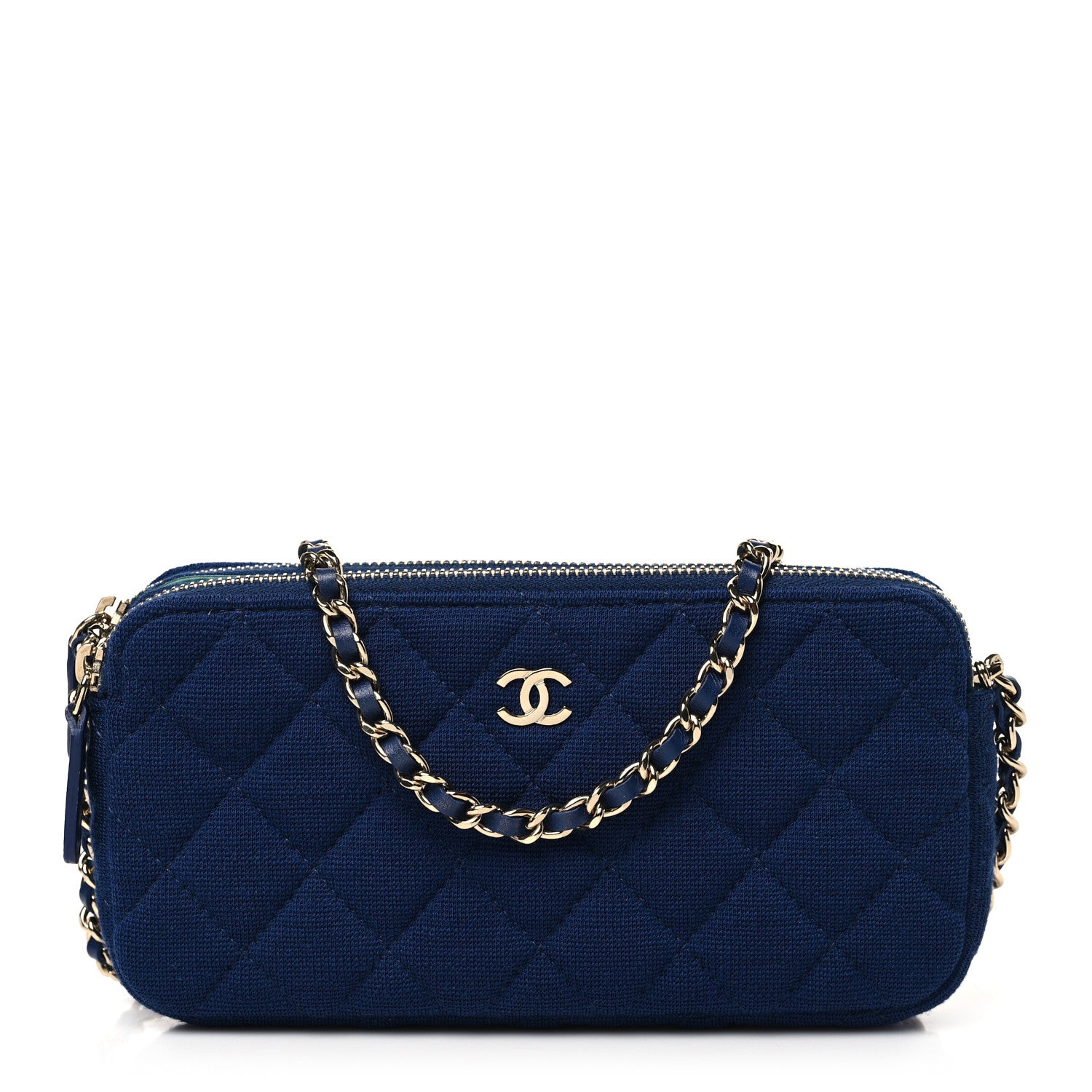 Chanel Jersey Quilted Small Clutch With Chain Navy 1 of 12