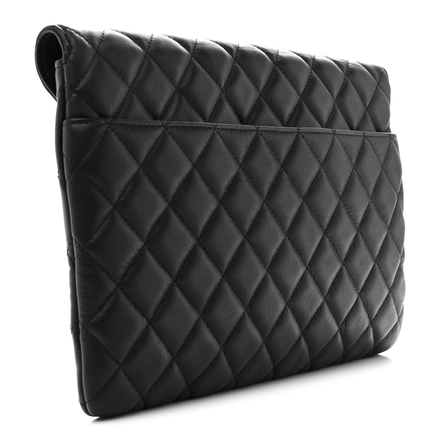 Chanel Calfskin Quilted Front Logo Enchained Clutch Black 3 of 10