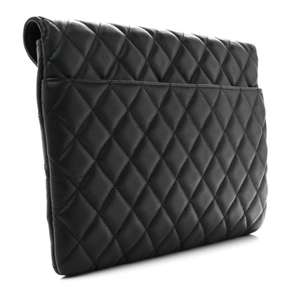 Chanel Calfskin Quilted Front Logo Enchained Clutch Black 3 of 10