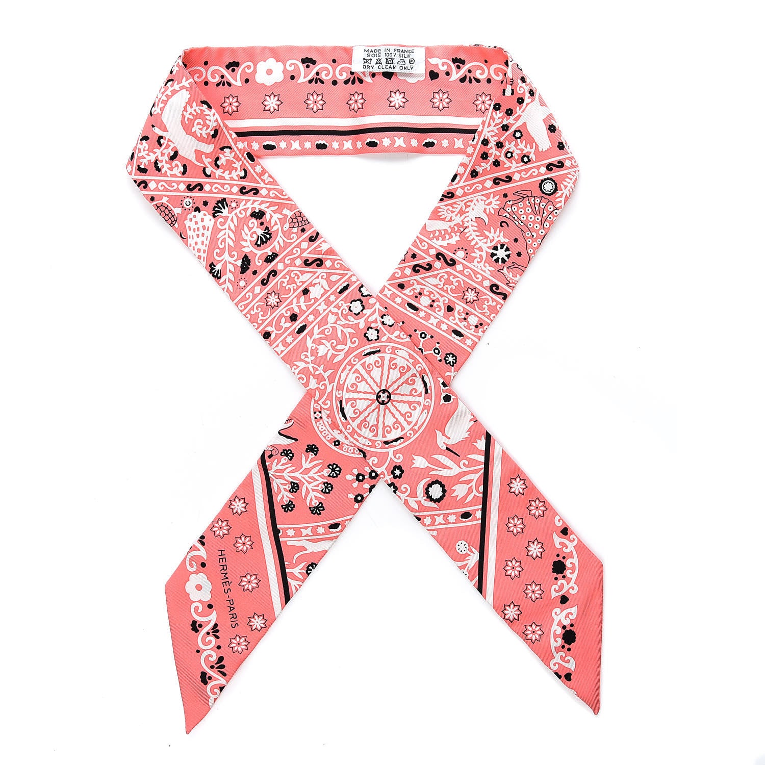 Hermes Silk Peuple Du Vent Bandana Twilly Rose Malabar Black White 1 of 5