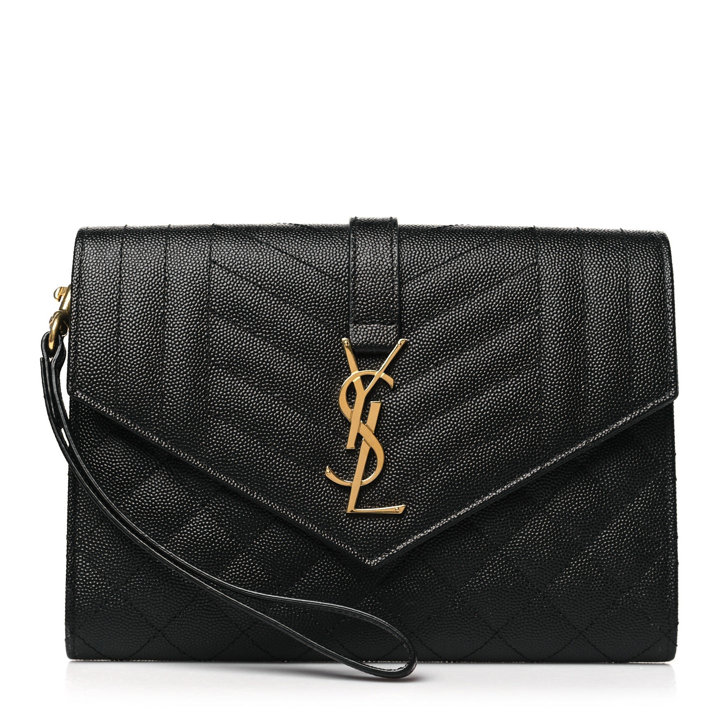 Grain De Poudre Textured Mixed Matelasse Triquilt Monogram Clutch Black