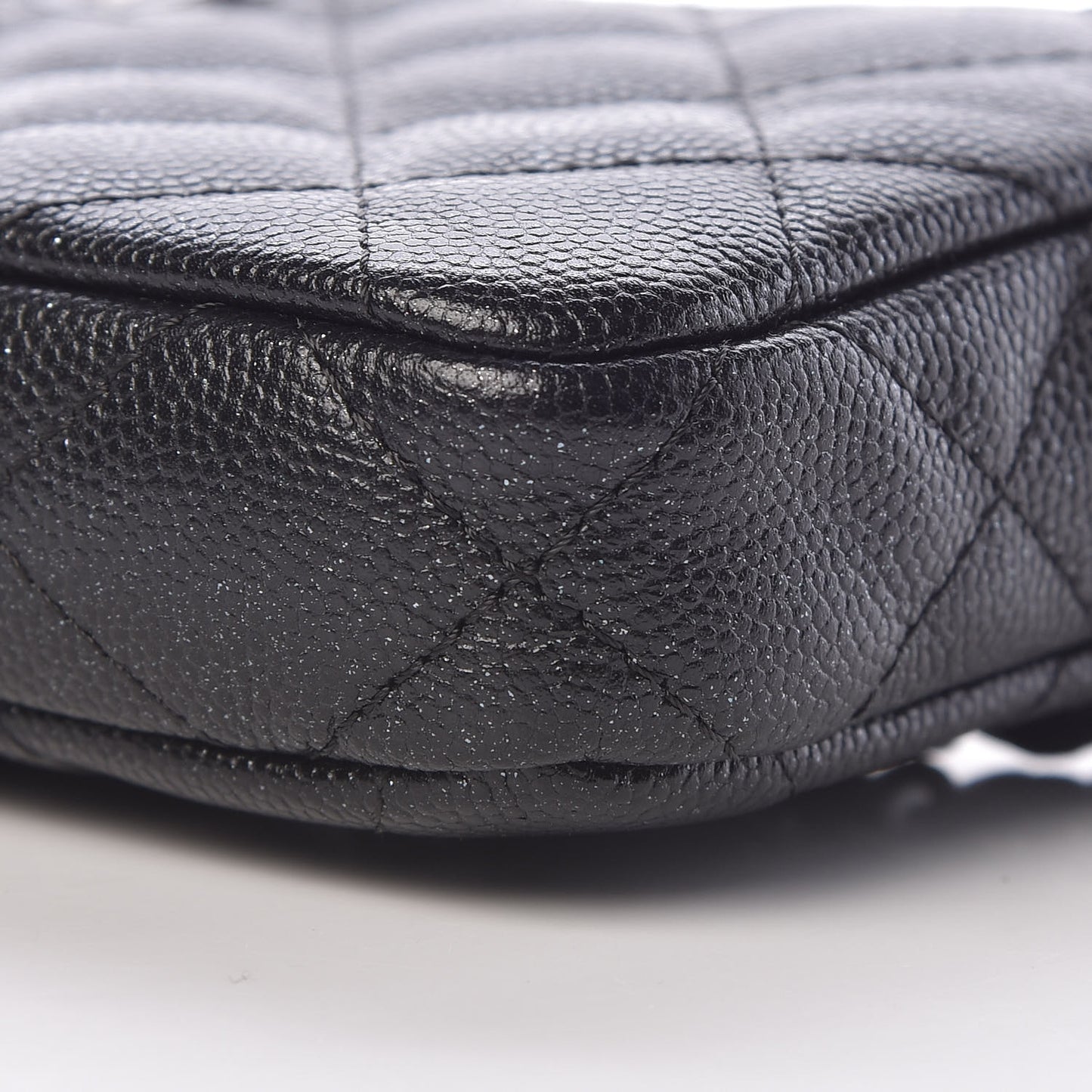 Iridescent Caviar Quilted Clutch With Chain Black