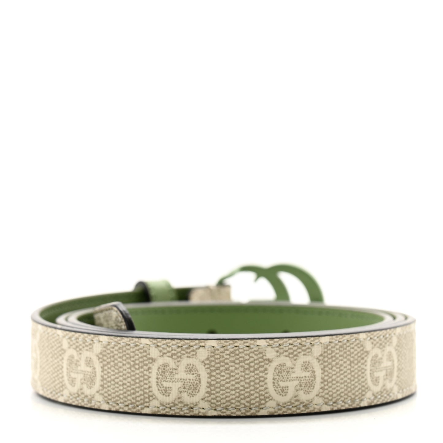 GG Supreme Monogram Plutone Calfskin Enamel Double G 40mm Belt 95 38 Beige Ebony Mystic White Salamander Green