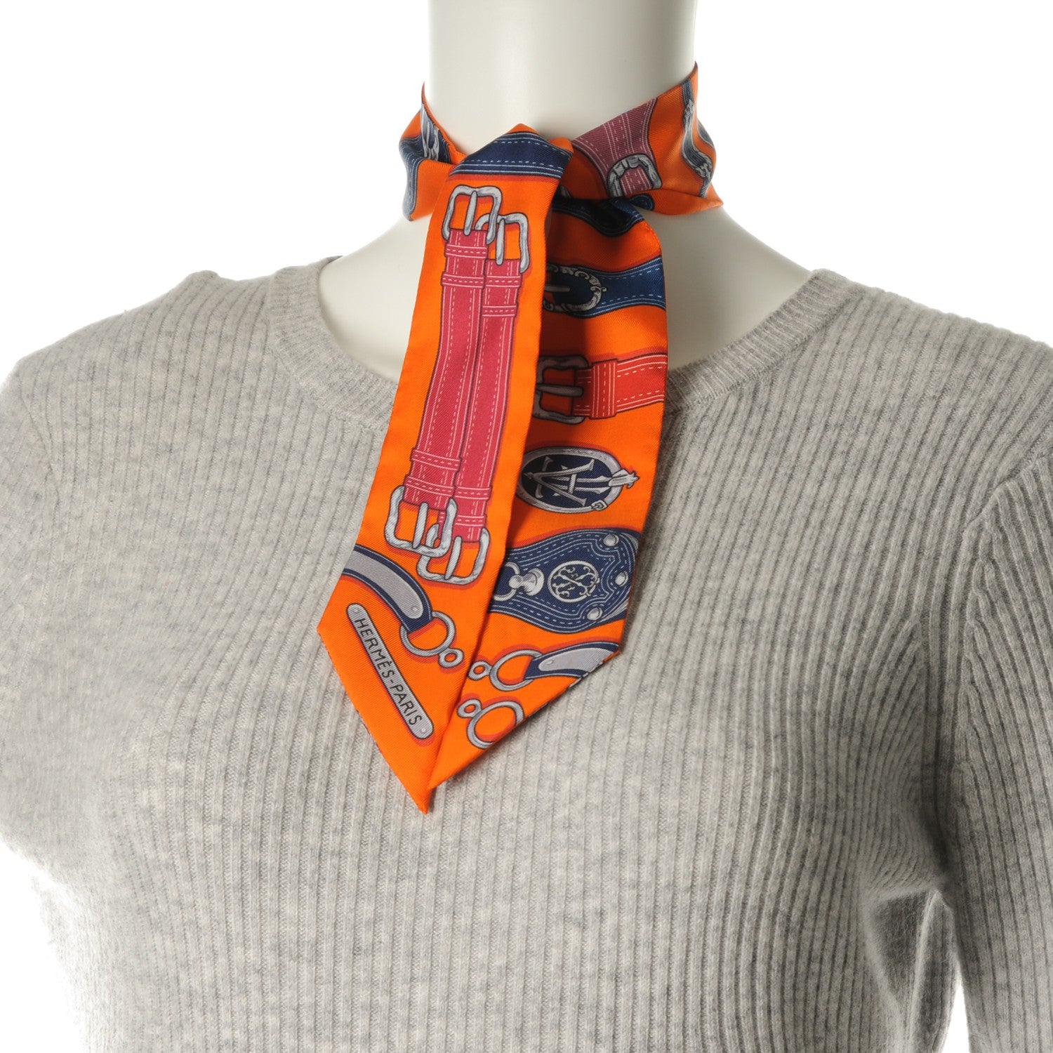 Hermes Silk Harnais Des Presidents Twilly Orange Violet Rose 2 of 5
