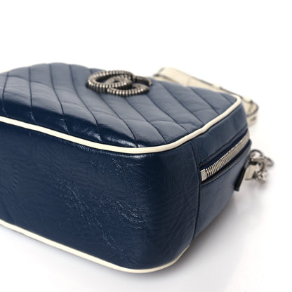 Gucci Vintage Effect Calfskin Matelasse Diagonal Small Torchon GG Marmont Bamboo Top Handle Shoulder Bag Blue Agata Mystic White 9 of 9